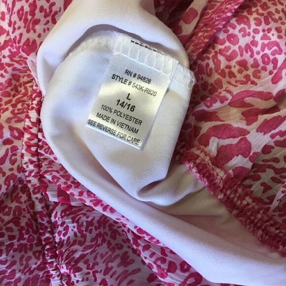 Tempted Blouse Pink White Animal Print Ruffled Layered Scoop Neck Large Girls - Picture 6 of 12